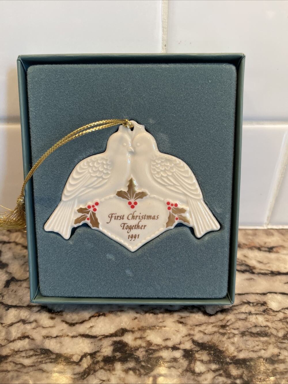 Lenox Porcelain Ornament Vintage First Christmas Together Peace Doves 1991